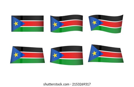 South Sudan Flag Sudanese Waving Flags Vector Icons Set Wave Wavy Wind African Republic Nation National State Symbol Banner Buttons Africa All Every World Design Graphic Emblem Juba
