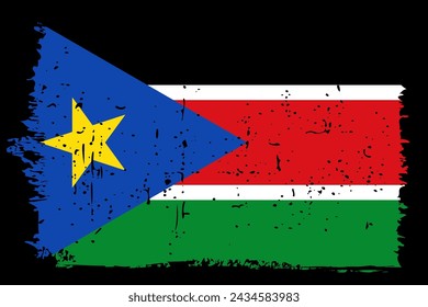 South Sudan flag - vector flag with stylish scratch effect and black grunge frame.