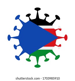 South Sudan flag in virus shape, symbolizing COVID-19 impact.