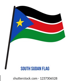 South Sudan Flag Waving Vector Illustration on White Background. South Sudan National Flag.