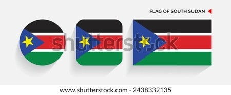 South Sudan Flags arranged in round, square and rectangular shapes