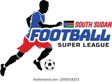 South Sudan football league, Soccer ball, Football logo, Footballer Kick the Ball isolated on white background, Vector Illustration