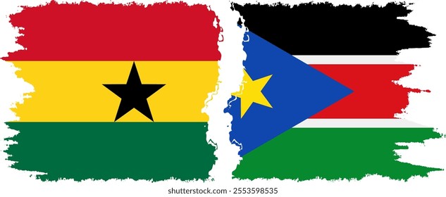 South Sudan and Ghana grunge flags connection, vector