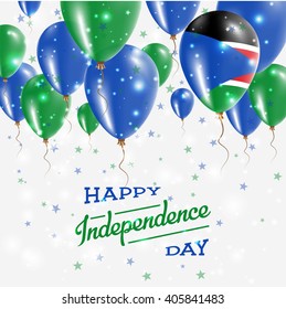 South Sudan Independence Day Celebration Balloons. Flying Rubber Celebration Balloons in Colors of the South Sudan National Flag. Happy South Sudan Day Celebration Balloons, Stars and Sparkles.