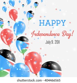 South Sudan Independence Day Greeting Card. Flying Balloons in South Sudanese National Colors. Happy Independence Day South Sudan Vector Illustration.