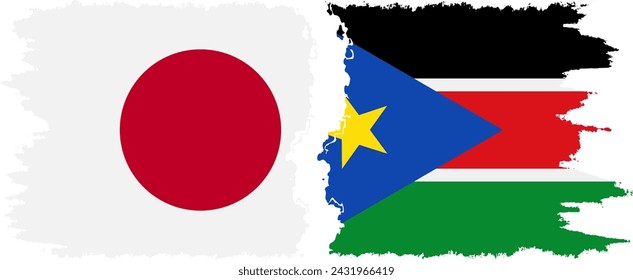 South Sudan and Japan grunge flags connection, vector