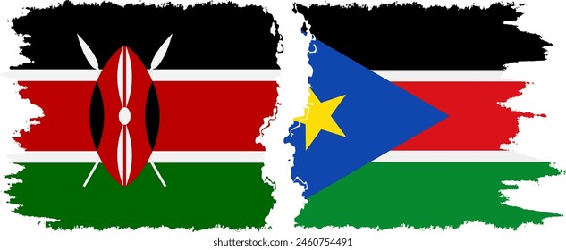 South Sudan and Kenya grunge flags connection, vector