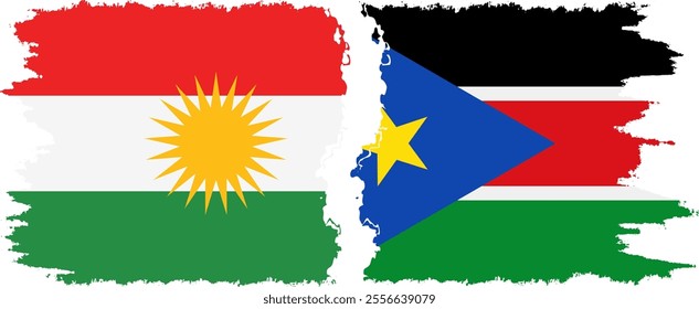 South Sudan and  Kurdistan grunge flags connection, vector