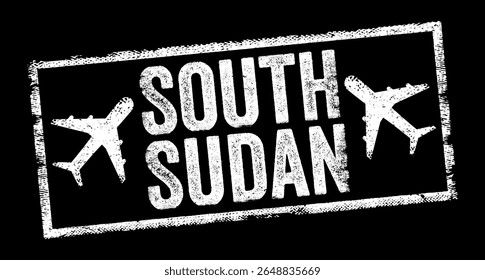 Sudão do Sul uma república sem litoral na África do Norte, na região do Sahel, carimbo de texto com avião