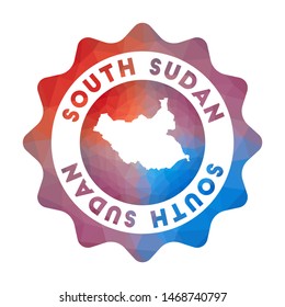 South Sudan low poly logo. Colorful gradient travel logo of the country in geometric style. Multicolored polygonal South Sudan rounded sign with map for your infographics.