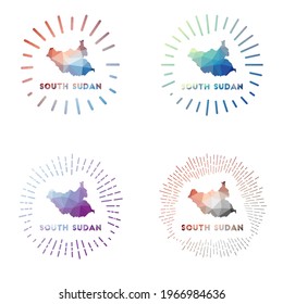 South Sudan low poly sunburst set. Logo of country in geometric polygonal style. Vector illustration.
