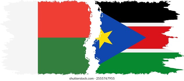 South Sudan and Madagascar grunge flags connection, vector