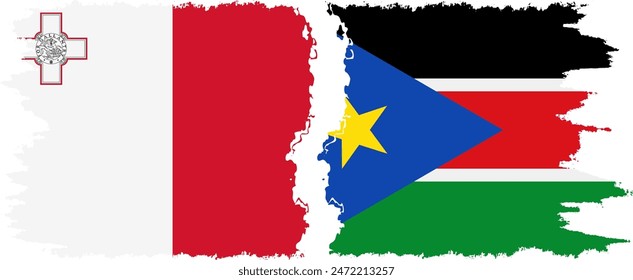 South Sudan and Malta grunge flags connection, vector