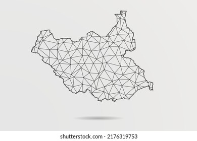 South Sudan Map - Abstract mash line and point scales on white background with World Map. Wire Frame 3D mesh polygonal network line, design sphere, dot and structure - Vector illustration eps 10