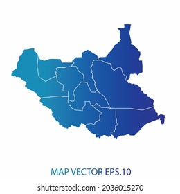 Südsudan-Karte, blaue Farbverlauf-Farbe , Infografik-Stil , auf weißem Hintergrund mit Map World. Drahtrahmen-3D-Maschen, Karte 3D,