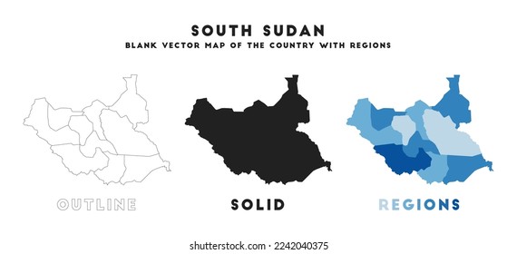 Mapa de Sudán del Sur. Fronteras de Sudán del Sur para tu infografía. Forma de campo del vector. Ilustración vectorial.