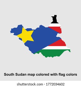 Mapa de Sudán del Sur coloreado con colores de bandera ilustraciones vectoriales aisladas