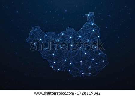 South Sudan Map Connection. Abstract Digital Technology 3D Mesh Polygonal Network Line, Design Sphere, Dot and Structure on Dark Background. Vector Illustration EPS10.