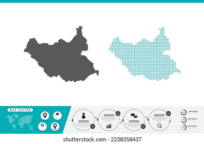 South Sudan map of dots gray and green for presentation. Set couple pixel creative concept for infographic.