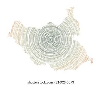 South Sudan map filled with concentric circles. Sketch style circles in the shape of the country. Vector Illustration.