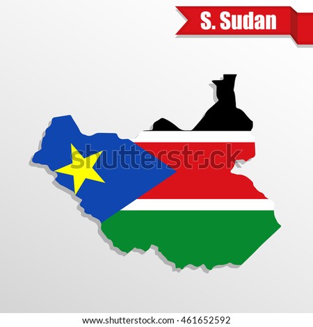 South Sudan map with flag inside and ribbon