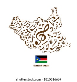 South Sudan map flag made from music notes. 