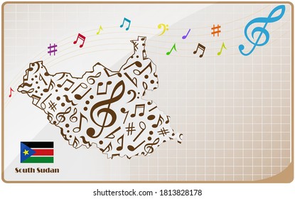 South Sudan map flag made from music notes. 