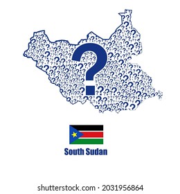 Bandera del mapa de Sudán del Sur hecha con signo de interrogación.