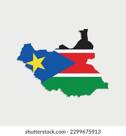 south sudan map with flag on gray background