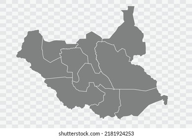 South Sudan Map grey Color on White Background quality files Png