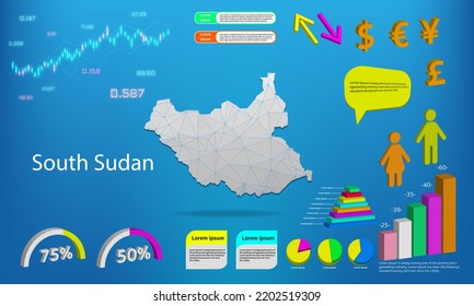 south Sudan map info graphics - charts, symbols, elements and icons collection. Detailed south Sudan map with High quality business infographic elements.