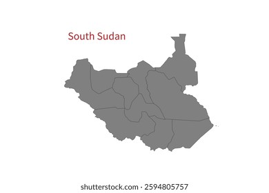 South Sudan map isolated on white background. Map silhouette of South Sudan. For website layouts, background, education, precise, customizable. Earth geography.