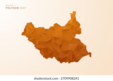 Mapa de Sudán del Sur: Ilustración vectorial de polígono de bajo contenido de polietileno en tono naranja, estilo geométrico limpio, aislado sobre fondo blanco.