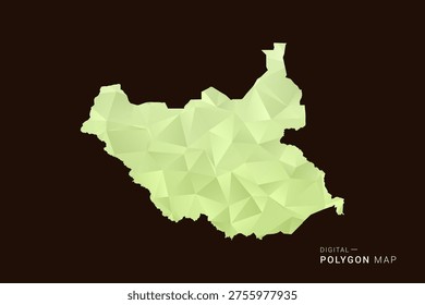 South Sudan Map - Low poly polygon map in soft light green gradient on dark brown background, modern minimal geometric style, clean abstract vector illustration design.