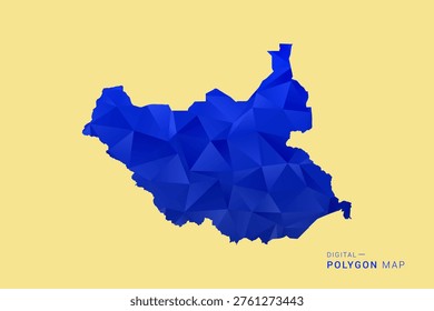 South Sudan Map - Low poly polygon map in deep blue gradient on soft beige background, modern minimal geometric design, clean abstract vector illustration with faceted triangulated style.