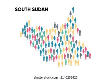 South Sudan Map made by a group of people, Population. Globalization. People from different countries