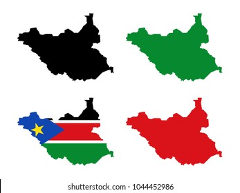 South Sudan  map with national flag decoration 