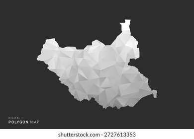 Mapa de Sudán del Sur - Ilustración vectorial de estilo polígono en diseño geométrico de bajo poli negro, gris y blanco, silueta mínima, aislado para infografía.