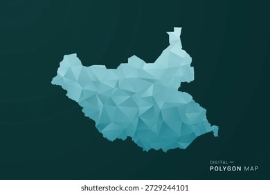 Mapa de Sudán del Sur - Ilustración vectorial de estilo polígono en diseño geométrico de bajo poli verde y azul, silueta mínima limpia para infografía.
