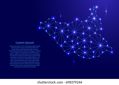 South Sudan map of polygonal mosaic lines network, rays and space stars of vector illustration.