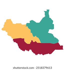 Südsudan-Karte. Karte von Südsudan in drei Hauptregionen in Multicolor