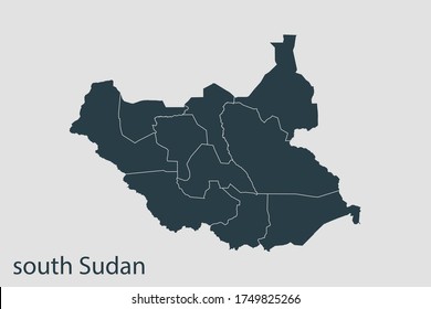 south Sudan map vector, Abstract design vector illustration Eps 10. Navy color.High Detailed on white background.