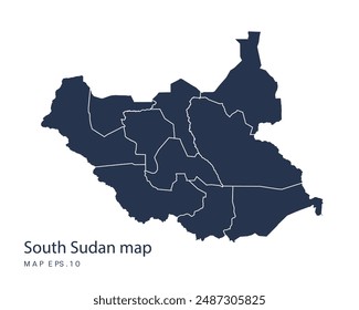 South Sudan map Vektorgrafik, Abstrakt Design Vektorillustration Eps 10. Marinefarbe. Hoch detailliert auf weißem Hintergrund.