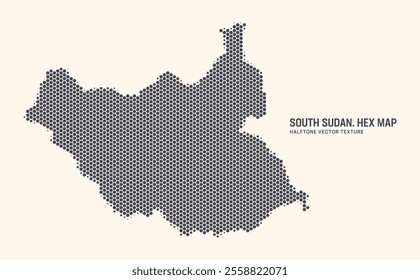 South Sudan Map Vector Hexagonal Halftone Pattern Isolate On Light Background. Hex Texture in the Form of Map of South Sudan. Modern Technologic Military Contour Map for Design or Business Projects