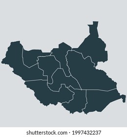 Mapa vectorial de Sudán del Sur, aislado en fondo gris
