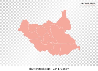 Mapa de Sudán del Sur de color naranja vector sobre fondo transparente.