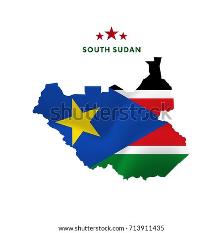 South Sudan map with waving flag. Vector illustration.