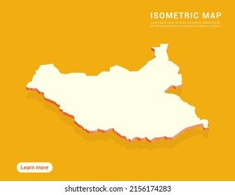 South Sudan Map White On Yellow Background With 3d Isometric Vector Illustration.