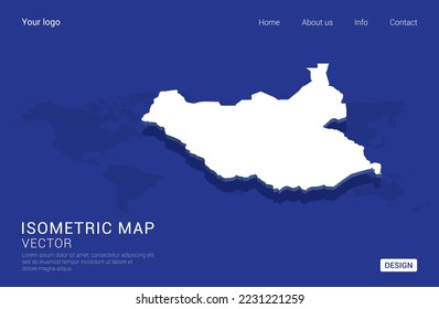 South Sudan map white on dark blue background 3d isometric vector illustration.