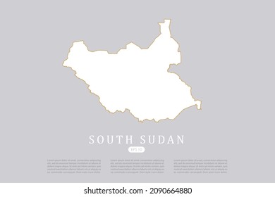 South Sudan Map - World Map International vector template with white color and thin gold outline graphic sketch style isolated on grey background for design - Vector illustration eps 10